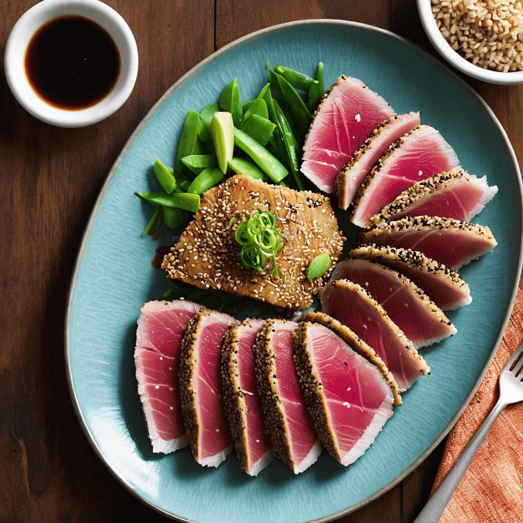 Seared Ahi Tuna with Sesame Crust and Soy-Ginger Dipping Sauce