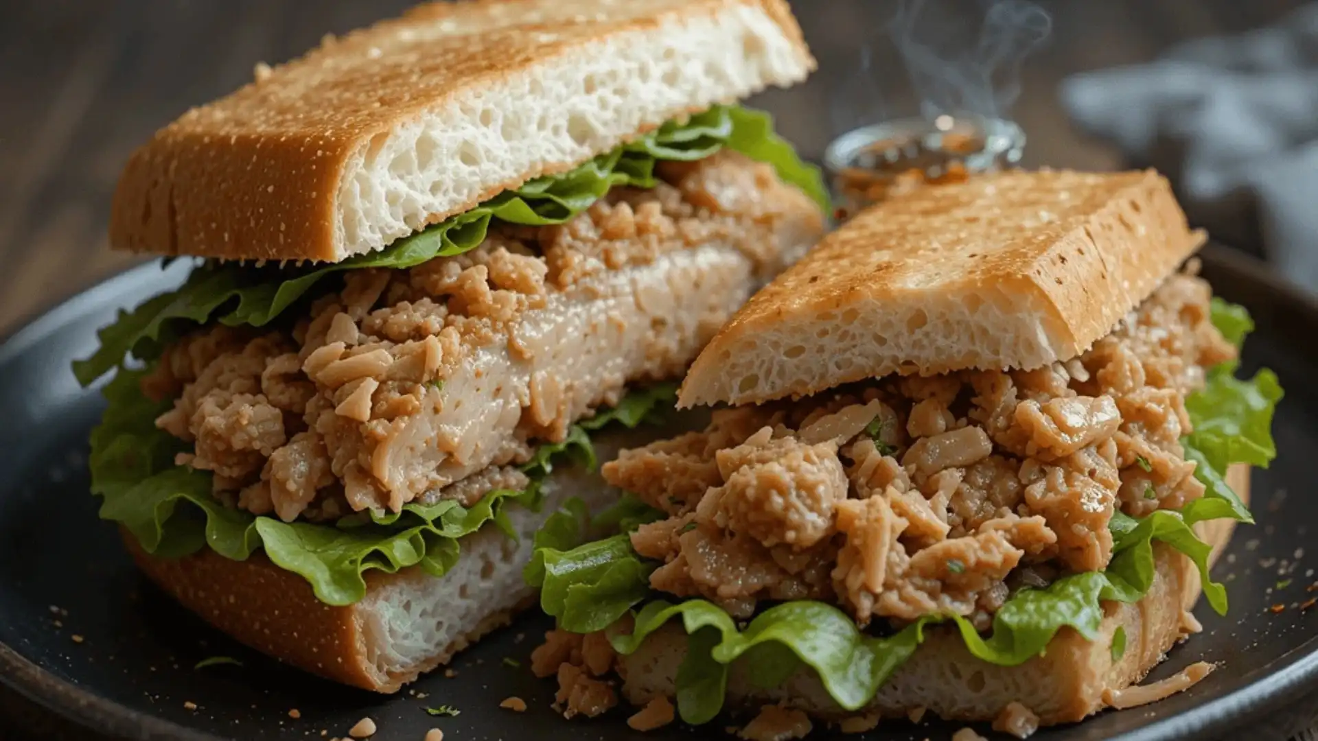 Tuna sandwich with lettuce and toasted bread