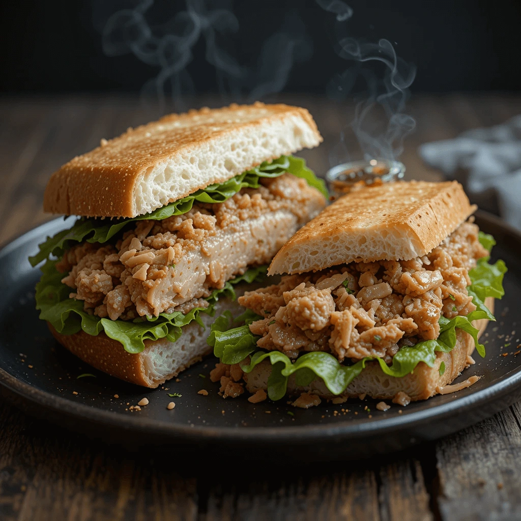 Tuna sandwich with lettuce and toasted bread