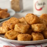 Crispy Chick-fil-A nuggets served on a white plate with dipping sauce in the background